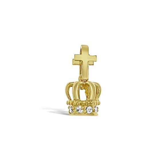 Crown Cross Pendant 3D Charm 10k Yellow Gold CZ 0.7 inch - Picture 1 of 4